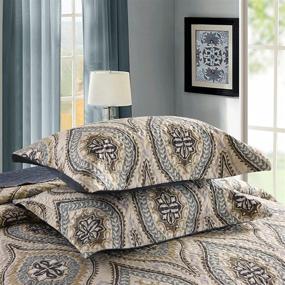img 1 attached to 🛏️ MarCielo Dark Grey Queen Size Printed Quilted Bedspread Set, Lightweight Oversize Bedspread Ensemble, Joni