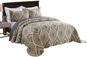 img 4 attached to 🛏️ MarCielo Dark Grey Queen Size Printed Quilted Bedspread Set, Lightweight Oversize Bedspread Ensemble, Joni