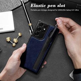 img 3 attached to 📱 imluckies Leather Case for Samsung Galaxy S21 Ultra 6.8" with S Pen Holder, Durable PC & Faux Leather Back, TPU Frame, Slim Fit Phone Cover with S Pen Slot - Blue (Pen Not Included)