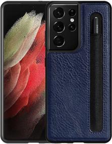 img 4 attached to 📱 imluckies Leather Case for Samsung Galaxy S21 Ultra 6.8" with S Pen Holder, Durable PC & Faux Leather Back, TPU Frame, Slim Fit Phone Cover with S Pen Slot - Blue (Pen Not Included)