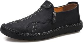 img 4 attached to Men's Leather Stitched Oxfords - 👞 Stylish Fashion Walking Shoes, Loafers, and Slip-Ons