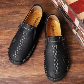 img 3 attached to Men's Leather Stitched Oxfords - 👞 Stylish Fashion Walking Shoes, Loafers, and Slip-Ons