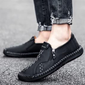 img 2 attached to Men's Leather Stitched Oxfords - 👞 Stylish Fashion Walking Shoes, Loafers, and Slip-Ons