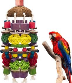 img 4 attached to 🐦 EBaokuup Large Bird Parrot Toys – Multicolored Wooden Blocks Bird Chewing Toy for Macaws, Cockatoos, African Grey, and Large Medium Parrot Birds – Cage Bite Toy