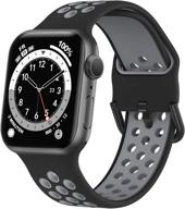 silicone sport wristbands для apple watch bands 42mm 44mm 45mm, с воздушными отверстиями и классической пряжкой, совместимые с iwatch series se/7/6/5/4/3/2/1, черные/серые логотип