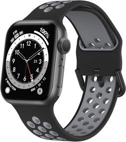 img 4 attached to Silicone Sport Wristbands для Apple Watch Bands 42mm 44mm 45mm, с воздушными отверстиями и классической пряжкой, совместимые с iWatch Series Se/7/6/5/4/3/2/1, черные/серые