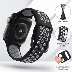 img 3 attached to Silicone Sport Wristbands для Apple Watch Bands 42mm 44mm 45mm, с воздушными отверстиями и классической пряжкой, совместимые с iWatch Series Se/7/6/5/4/3/2/1, черные/серые