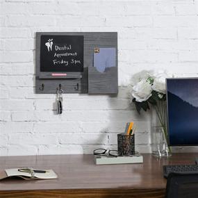 img 3 attached to 🔑 Rustic Grey Wood Entryway Organizer with Chalkboard & Key Hooks by MyGift