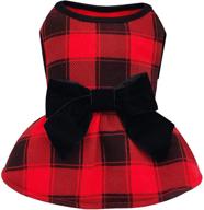kyeese dog christmas dress: festive plaid checked dress with bowtie sweater dress for small to medium dogs logo