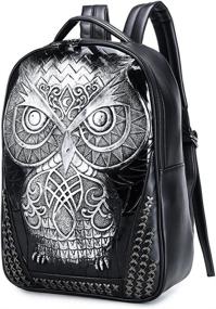 img 3 attached to 🦉 Gold-Embossed Leather Owl Graphic Backpack