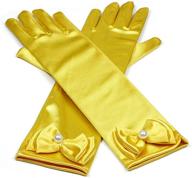 👧 stretchy satin long finger dress bowknot gloves for kids - 11.4 inch logo