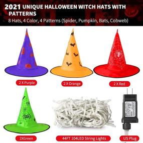 img 1 attached to 🎃 Enhance your Halloween Ambience with MZD8391 Halloween Decorations Lighted Witch Hats: 8Pcs Hanging Glowing Witch Hats 44ft Halloween Outdoor Lights String with 8 Lighting Modes for Outdoor, Garden, Yard, Tree