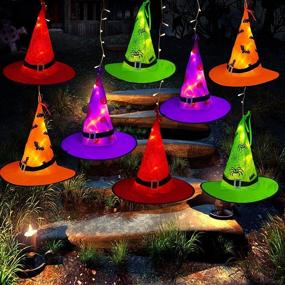img 4 attached to 🎃 Enhance your Halloween Ambience with MZD8391 Halloween Decorations Lighted Witch Hats: 8Pcs Hanging Glowing Witch Hats 44ft Halloween Outdoor Lights String with 8 Lighting Modes for Outdoor, Garden, Yard, Tree