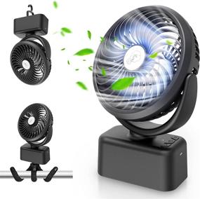 img 4 attached to 🏕️ Towkka Portable Camping Fan with LED Lights - Quiet Stroller Fan, 3-Speed & Brightness Settings - 4-in-1 Rechargeable 5000mAh USB Desk Oscillating Fan