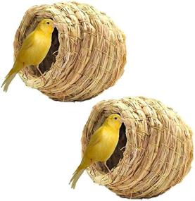 img 4 attached to 🐦 Natural Fiber Birdcage Straw Simulation Birdhouse - Cozy Resting & Breeding Haven for Birds - Shelter from Cold Weather - Predator-Proof Bird Hideaway - Ideal for Finch & Canary, Set of 2