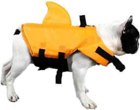 img 2 attached to 🐟 GabeFish Shark-Print Life Jackets for Dogs in Blue and Orange, Swimwear for Cats