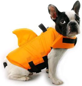 img 3 attached to 🐟 GabeFish Shark-Print Life Jackets for Dogs in Blue and Orange, Swimwear for Cats