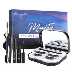 img 3 attached to 💫 Enhance Your Eyes with Glowingwin Magnetic Eyelashes 7 Pairs - Natural Look, Reusable, and Complete Set with Magnetic Eyeliner, Eyebrow Razor, Brush, and Makeup Mirror!