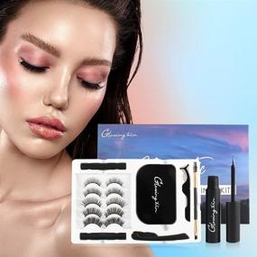 img 1 attached to 💫 Enhance Your Eyes with Glowingwin Magnetic Eyelashes 7 Pairs - Natural Look, Reusable, and Complete Set with Magnetic Eyeliner, Eyebrow Razor, Brush, and Makeup Mirror!