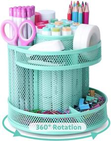 img 4 attached to Cute Green Desk Organizer - Kawaii Pen Holder Stationery Carousel for School, Home, Office Supplies