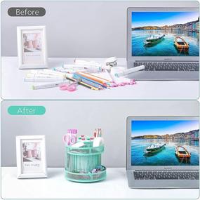 img 3 attached to Cute Green Desk Organizer - Kawaii Pen Holder Stationery Carousel for School, Home, Office Supplies