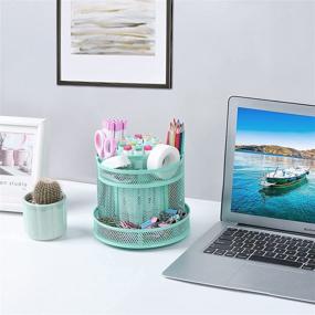 img 1 attached to Cute Green Desk Organizer - Kawaii Pen Holder Stationery Carousel for School, Home, Office Supplies