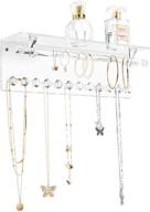 💎 acrylic necklace holder with shelf: 12 diamond shape hooks, removable bracelet rod - wall mounted jewelry organizer and rack логотип