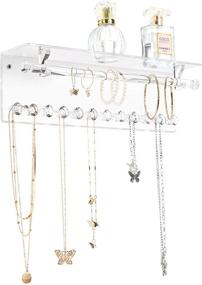 img 4 attached to 💎 Acrylic Necklace Holder with Shelf: 12 Diamond Shape Hooks, Removable Bracelet Rod - Wall Mounted Jewelry Organizer and Rack