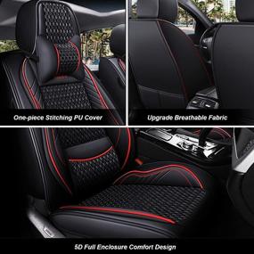 img 3 attached to 🚗 FREESOO Car Seat Covers Set: Full Coverage Carseat Cover with Lumbar Support - Black Red 9, Airbag Compatible for 5 Seats Vehicle, Year Round Use