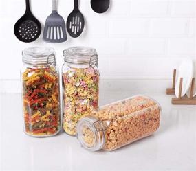 img 1 attached to 🔒 ComSaf 78oz Airtight Glass Canister Set of 3 with Lids - Square Food Storage Jars for Kitchen Canning, Cereal, Pasta, Sugar, Beans, and Spices - Clear Containers with Preserving Seal and Wire Clip Fastening