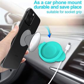 img 3 attached to 📱 Silicone Grip Socket Car Mount Phone Holder Stand with Phone Line Clasp for Collapsible Socket Users, Dashboard, Home, Office, Kitchen, Desk, Wall Compatibility. iPhone Samsung - 2 Pack (Blue)