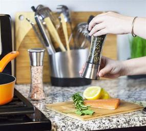 img 2 attached to Premium Salt And Pepper Grinder Set - Stainless Steel Shakers with Adjustable Coarse Mills - Enhance Your Seasonings, Freshly Ground Pepper, Himalayan and Sea Salts - Refillable and Stylish