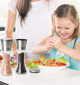 img 3 attached to Premium Salt And Pepper Grinder Set - Stainless Steel Shakers with Adjustable Coarse Mills - Enhance Your Seasonings, Freshly Ground Pepper, Himalayan and Sea Salts - Refillable and Stylish