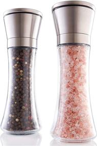 img 4 attached to Premium Salt And Pepper Grinder Set - Stainless Steel Shakers with Adjustable Coarse Mills - Enhance Your Seasonings, Freshly Ground Pepper, Himalayan and Sea Salts - Refillable and Stylish