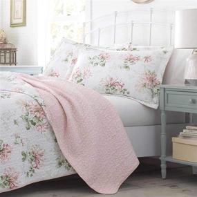 img 2 attached to 🌸 Laura Ashley Honeysuckle Collection Quilt Set: 100% Cotton, Reversible, All Season Bedding with Matching Sham(s), Queen, Blush - Pre-Washed for Added Softness