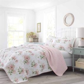 img 4 attached to 🌸 Laura Ashley Honeysuckle Collection Quilt Set: 100% Cotton, Reversible, All Season Bedding with Matching Sham(s), Queen, Blush - Pre-Washed for Added Softness