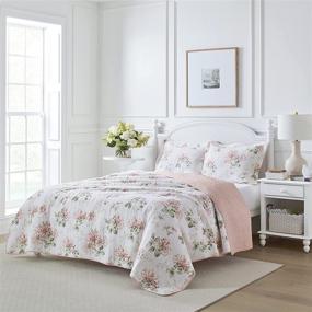img 1 attached to 🌸 Laura Ashley Honeysuckle Collection Quilt Set: 100% Cotton, Reversible, All Season Bedding with Matching Sham(s), Queen, Blush - Pre-Washed for Added Softness