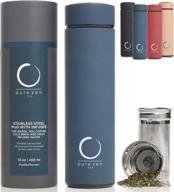 pure zen tea thermos with infuser: stainless steel insulated tumbler for loose leaf tea, iced coffee, and fruit-infused water - blue, 15oz logo