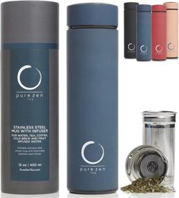 img 4 attached to Pure Zen Tea Thermos with Infuser: Stainless Steel Insulated Tumbler for Loose Leaf Tea, Iced Coffee, and Fruit-Infused Water - Blue, 15oz