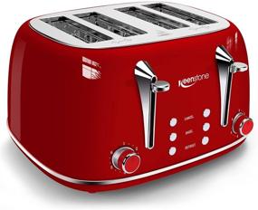 img 4 attached to Red Stainless Steel Toaster, Keenstone Retro 4-Slice Toaster with Bagel, Cancel, and Defrost Function