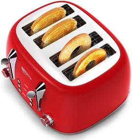 img 1 attached to Red Stainless Steel Toaster, Keenstone Retro 4-Slice Toaster with Bagel, Cancel, and Defrost Function