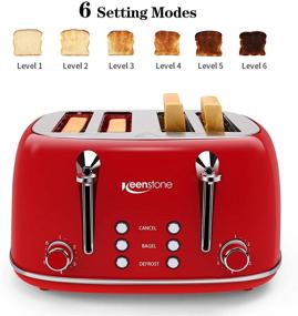 img 2 attached to Red Stainless Steel Toaster, Keenstone Retro 4-Slice Toaster with Bagel, Cancel, and Defrost Function