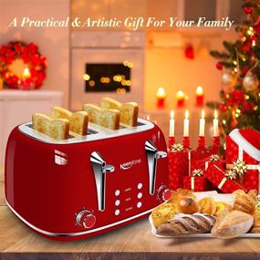 img 3 attached to Red Stainless Steel Toaster, Keenstone Retro 4-Slice Toaster with Bagel, Cancel, and Defrost Function