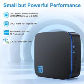 img 2 attached to 💻 Windows 10 Pro Mini PC: Micro Computer with Intel Celeron J3455 Processor (up to 2.3 GHz), 4GB RAM, 64GB ROM - Ideal for Business Travel, HTPC. Supports Gigabit Ethernet, Dual Band 2.4/5G WiFi, Bluetooth 4.2