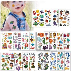 img 4 attached to 🎉 BUVE 240+ Temporary Tattoos for Kids - Design Kid Party Favors Face Tattoos Pirate Shark Mermaids Spaceships Summer Tropical Body Sticker for Boys Girls - 20 Sheets