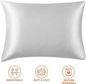 img 2 attached to 🌙 Satin Pillowcase for Hair and Skin Set of 2 - Grey Silk Pillowcases, Soft Pillow Cases (2 Pack, Queen Size 20x30 Inches) with Envelope Closure