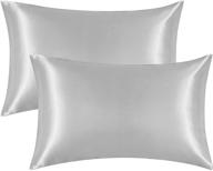 🌙 satin pillowcase for hair and skin set of 2 - grey silk pillowcases, soft pillow cases (2 pack, queen size 20x30 inches) with envelope closure logo