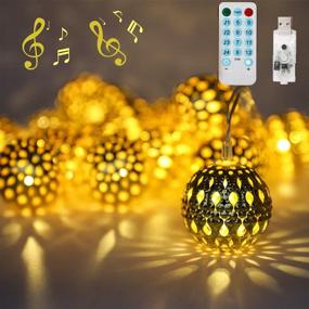 img 4 attached to ⚡️ Golden Metal Ball Moroccan Globe LED Fairy String Lights - Waterproof & Remote Controlled for Indoor Home Bedroom Decor - USB Plug-in Hanging Lights with Music Mode (Pack of 50)