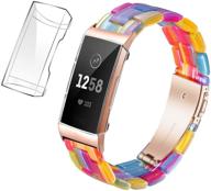 🌈 универсальный ремешок wongeto из смолы для fitbit charge 4/charge 3/charge 3 se, женские браслеты с футляром - радужные тонкие браслеты + защитный чехол для ремешка fitbit charge 4/3/3 se логотип