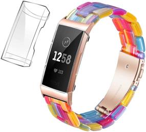 img 4 attached to 🌈 Универсальный ремешок Wongeto из смолы для Fitbit Charge 4/Charge 3/Charge 3 SE, женские браслеты с футляром - Радужные тонкие браслеты + защитный чехол для ремешка Fitbit Charge 4/3/3 SE